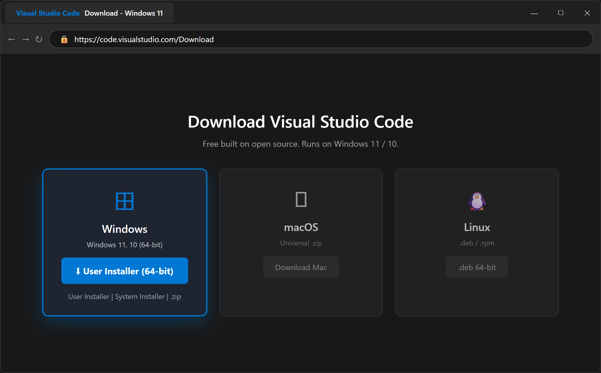 Step 2: Download Visual Studio Code for Windows 11