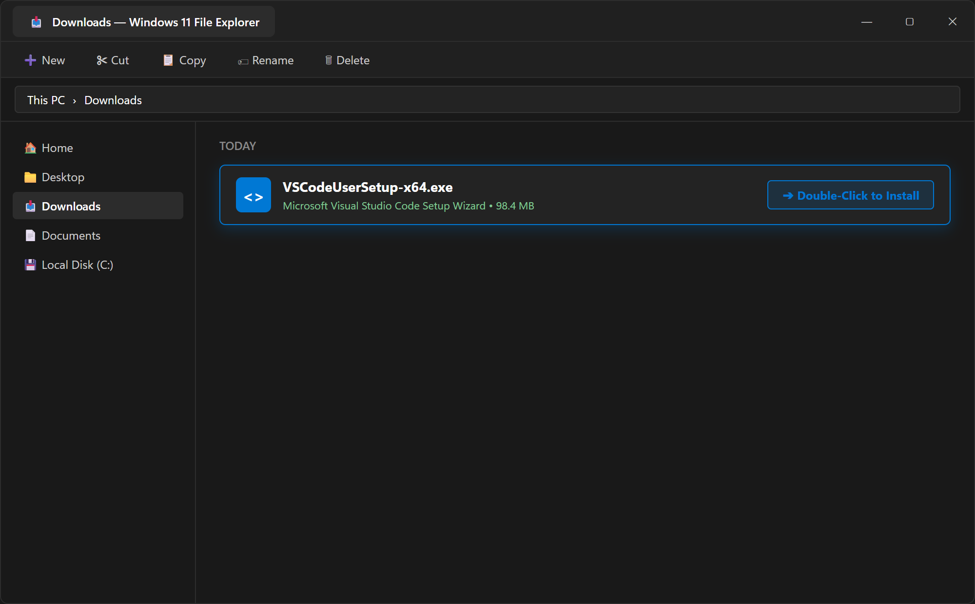 Step 3: Downloaded VSCodeUserSetup-x64.exe in Windows 11 Downloads