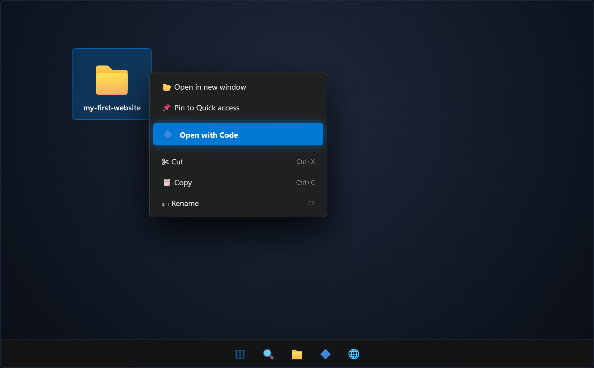 Step 6: Windows 11 Right-Click Folder -> Open with Code